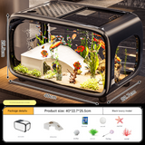 Black  Modern Desktop Aquarium & Turtle Tank - Panoramic Viewing Fish Tank with Basking Platform & Lid