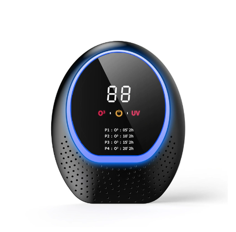 Black Rechargeable Ozone & UV-C Air Purifier with Remote - Portable Odor Eliminator for Home, Pets & Closets