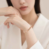 Rose gold New Fashion Lightweight Luxury Four-Leaf Clover Diamond Inlaid Bracelet - Alloy Magnetic Watch Band Style Bracelet for Women + Free Disassembly Tool