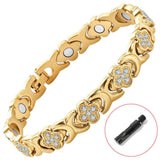 Rose gold New Fashion Lightweight Luxury Four-Leaf Clover Diamond Inlaid Bracelet - Alloy Magnetic Watch Band Style Bracelet for Women + Free Disassembly Tool