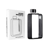 Slim Tritan Flat Water Bottle - 380ml BPA-Free, Leakproof with Leather-Textured Sleeve & Strap(Black)