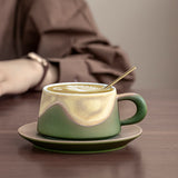 Artistic Ceramic Coffee Cup & Saucer Set with Spoon - Gradient Glaze, 240ml, Gift Boxed(pink)