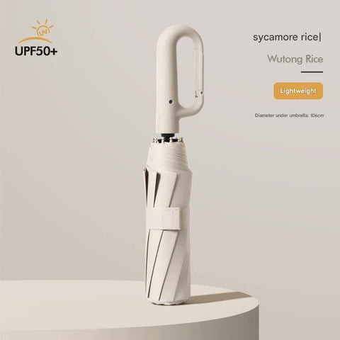 Automatic Open/Close Umbrella with UPF50+ Sun Protection - 10-Rib Windproof Design, Carabiner Handle(Beige)