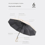 Automatic Open/Close Umbrella with UPF50+ Sun Protection - 10-Rib Windproof Design, Carabiner Handle(Black)