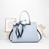 Fashionable Synthetic Leather Crossbody Bag with Detachable Scarf - Multiple Compartments for Daily Essentials(light blue)