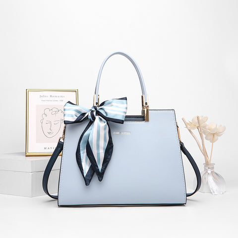 Fashionable Synthetic Leather Crossbody Bag with Detachable Scarf - Multiple Compartments for Daily Essentials(light blue)