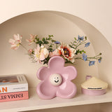 Artistic Floral Smiling Face Vase - Modern Ceramic Decor with Gloss Finish(pink)
