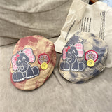 Cute Elephant Applique Beret Hat - Soft Fabric, Adjustable Fit, Retro Newsboy Cap(Black)