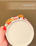 Charming Striped Ceramic Instant Noodle Bowl with 3D Accents & Happy every day!" Message(blue)"