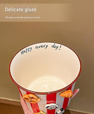 Charming Striped Ceramic Instant Noodle Bowl with 3D Accents & Happy every day!" Message(blue)"