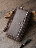 Two pieces High-Capacity PU Leather Clutch Wallet - Unisex Design with Wrist Strap, Zipper & Multiple Card Slots(Light brown)