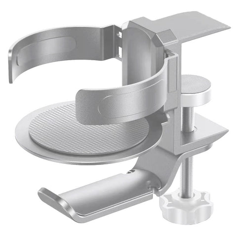Two desktop clip-on cup holders and headphone hanger - adjustable, non-slip silicone, maximum load 15KG(silver)