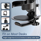 Two desktop clip-on cup holders and headphone hanger - adjustable, non-slip silicone, maximum load 15KG(silver)