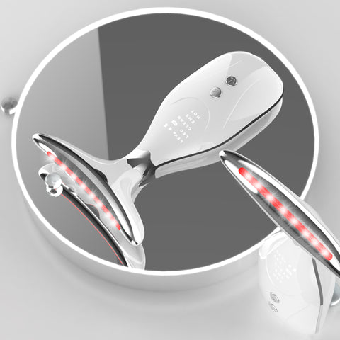 Multi-Function Facial & Neck Massager with LED Light Therapy, EMS & Warm Import - Rechargeable Skin Care Device(White)