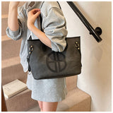 Stylish Large Capacity Tote Bag with PU Leather Trim & Logo Detail(Beige with brown)