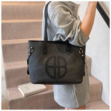 Stylish Large Capacity Tote Bag with PU Leather Trim & Logo Detail(Blue with black)
