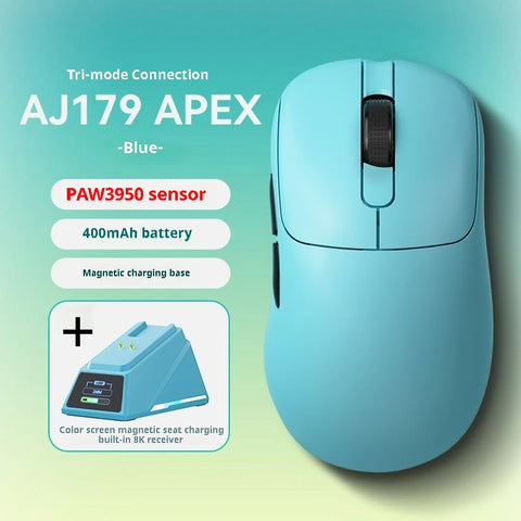 Tri-Mode Wireless Gaming Mouse with 8000Hz Polling Rate, PAW3950 Sensor & Magnetic Charging Dock(Blue)