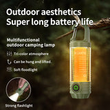 Tri-Color Portable Camping Lantern & Flashlight - Rechargeable, 360°Ambient Light & Hook Design(green)
