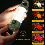 Tri-Color Portable Camping Lantern & Flashlight - Rechargeable, 360°Ambient Light & Hook Design(green)