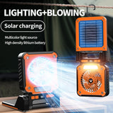 Solar & USB Rechargeable Camping Fan with LED Light - Portable Power Bank, 180°  Collapsible(green)