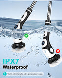 Multi-Functional Electric Spin Scrubber with Voice Broadcast, 9 Heads, Adjustable Extension Handle & LED Display(Black and White)