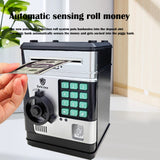 Electronic Piggy Bank Safe Box for Kids - Automatic Bill & Coin Bank with Password Protection, Music & Lights(black)