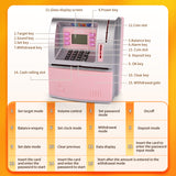 Kids Electronic ATM Savings Bank - Digital Piggy Bank with Password, Auto Roll-in Banknotes & Coin Slot for Financial Learning Fun(pink)