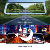 10-Inch Dual Lens Dash Cam Mirror - 1080P FHD Touch Screen Car DVR with Rear Camera, Night Vision & G-Sensor(black)