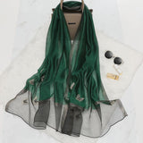 Elegant Butterfly Embroidered Scarf Shawl - Large Soft Silk Blend Wrap for Women(Green)