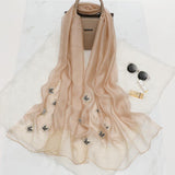 Elegant Butterfly Embroidered Scarf Shawl - Large Soft Silk Blend Wrap for Women(Khaki)