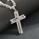 Men's Stainless Steel Layered Cross Pendant with Byzantine Chain - Fashion Statement Necklace(Gold)