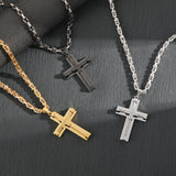 Men's Stainless Steel Layered Cross Pendant with Byzantine Chain - Fashion Statement Necklace(silver)