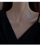 2pc Elegant Interlocking Rings Pendant Necklace with Zirconia Accents - Copper Base, Minimalist Jewelry(platinum)