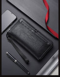 Black Classic Long Zipper Wallet Clutch - Large Capacity PU Leather Phone & Card Holder with Wrist Strap