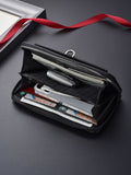 Black Classic Long Zipper Wallet Clutch - Large Capacity PU Leather Phone & Card Holder with Wrist Strap