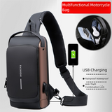 Grey and Brown Men's Anti-Theft Crossbody Sling Bag with USB Charging Port & Combination Lock