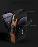 Grey and Brown Men's Anti-Theft Crossbody Sling Bag with USB Charging Port & Combination Lock
