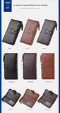 Black Men's Vintage PU Leather Long Wallet - High Capacity Dual Zipper Clutch with Phone & Card Slots