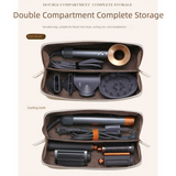 Brown Premium PU Leather Travel Case for Hair Styling Tools - Double Layer Waterproof Organizer Bag for Hair Dryer, Curler & Straightener