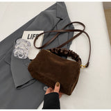 Coffee Chic Ruched Handle Crossbody Bag - Womens Faux Suede Top Handle Handbag with Detachable Strap