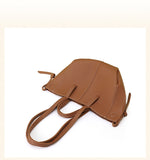 Brown Chic Minimalist PU Leather Tote Bag - Women's Versatile Shoulder Handbag with Contrast Stitching