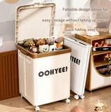 Beige Large Foldable Storage Box with Lid and Wheels - Heavy Duty Collapsible Toy Organizer Bin
