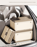 Size L Grey Collapsible Storage Box with Wheels and Telescopic Handle - Stackable Folding Crate for Car & Home
