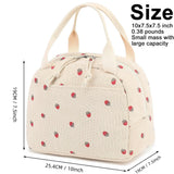 Pink Strawberry Pattern Corduroy Lunch Bag - Insulated Thermal Cooler Tote for School Work and Picnics