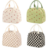 Black and White Checkered Pattern Corduroy Lunch Bag - Insulated Thermal Cooler Tote for School Work and Picnics