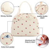 Black and White Checkered Pattern Corduroy Lunch Bag - Insulated Thermal Cooler Tote for School Work and Picnics