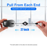 Blue and Black Portable Mini USB-C Mouse with Retractable Cable - Silent Click Travel Mouse for Laptop, MacBook, Tablet