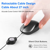 Blue and Black Portable Mini USB-C Mouse with Retractable Cable - Silent Click Travel Mouse for Laptop, MacBook, Tablet
