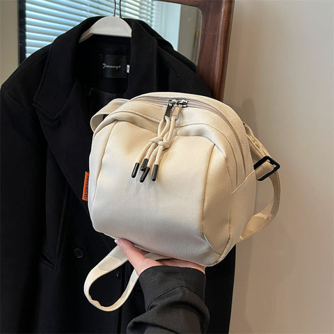White Lightweight Canvas Crossbody Bag - Minimalist Casual Shoulder Satchel with Adjustable Strap