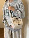 White Lightweight Canvas Crossbody Bag - Minimalist Casual Shoulder Satchel with Adjustable Strap